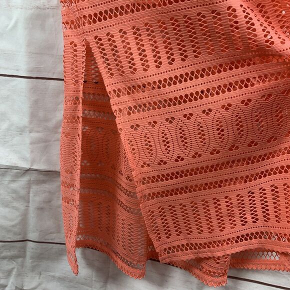 London Times Dress Maxi Midi V-neck 8 M Orange Pink elastic waist lace stretch - Picture 8 of 16